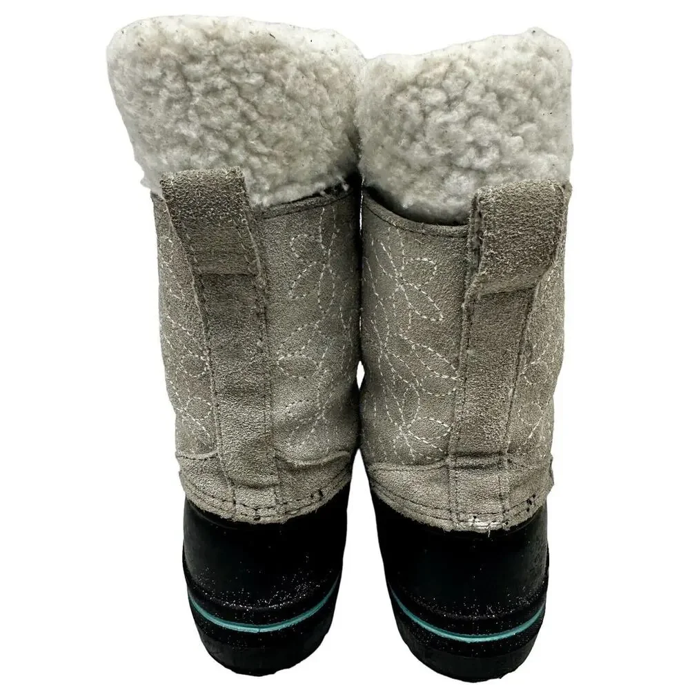 Magellan Girls‎ Snowboot Suede/ Faux Fur Gray Glitter Boot 3M Insulated sz 1
